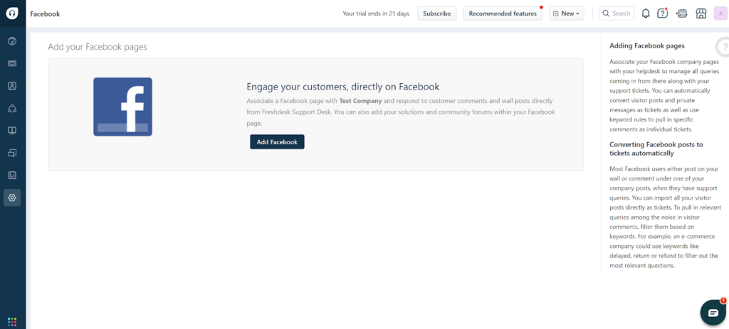 Freshdesk - aggiungi le tue pagine Facebook