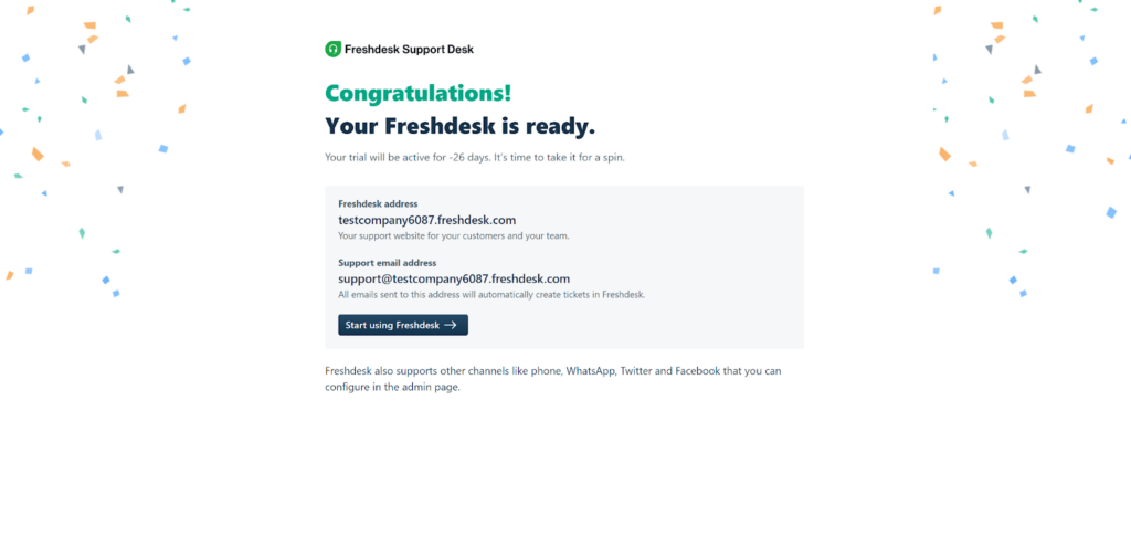 Il tuo account Freshdesk è pronto