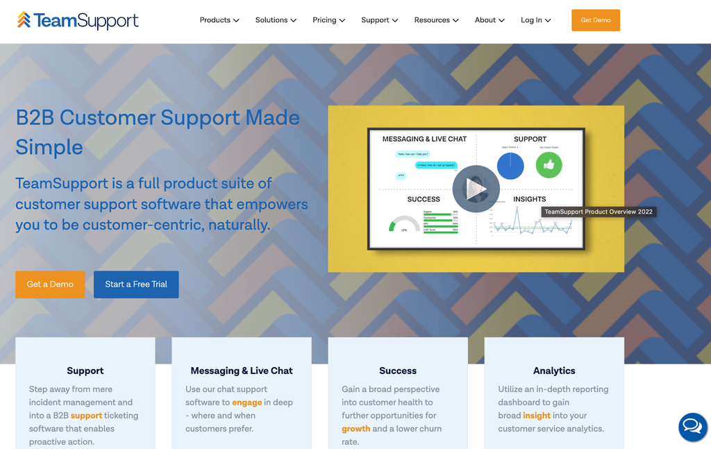 Homepage del software di ticketing TeamSupport