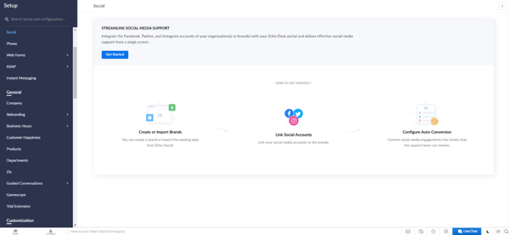 Zoho Desk - sociale media-module instellen