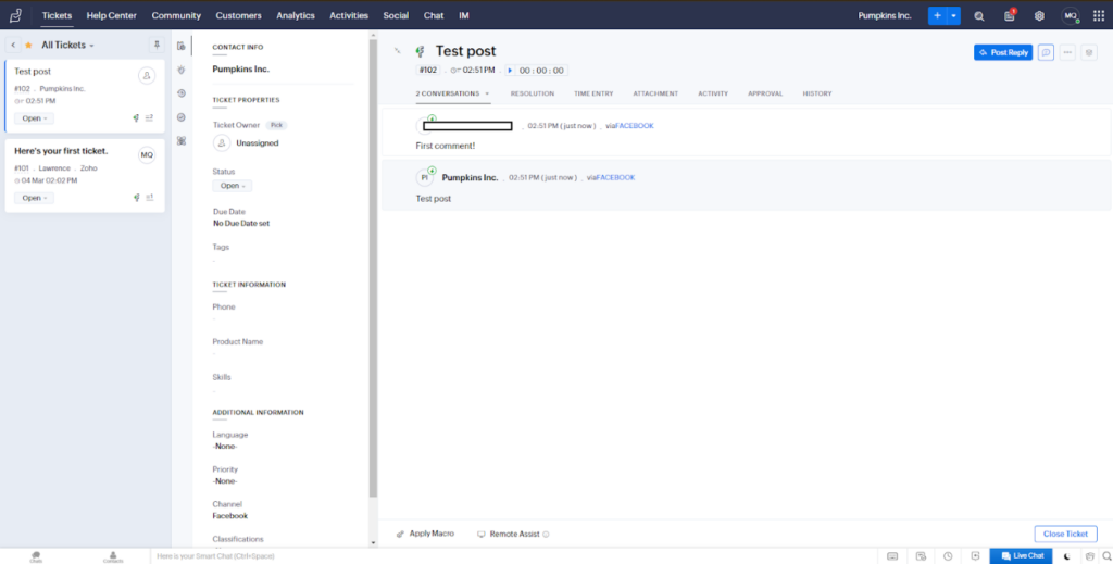 Zoho Desk - ticketinterface