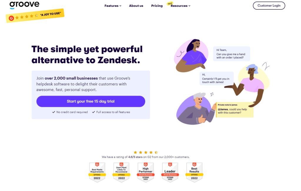 Groove homepage - Simplified Zendesk alternative for small businesses 