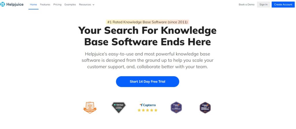 Helpjuice homepage - Knowledge base focused Zendesk competitor 
