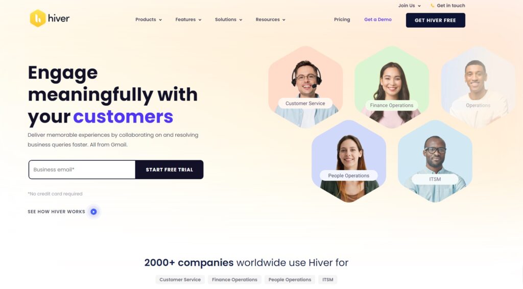 Hiver homepage - Email-based Zendesk alternative for shared inboxes