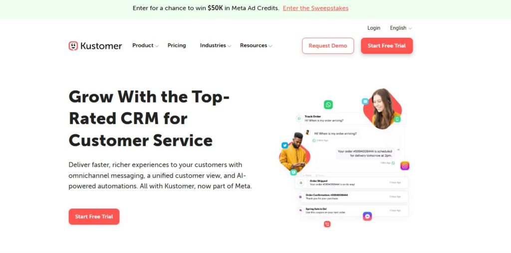 Kustomer homepage - AI-driven alternative to Zendesk for support automation