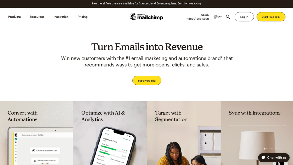 Mailchimp mājaslapa
