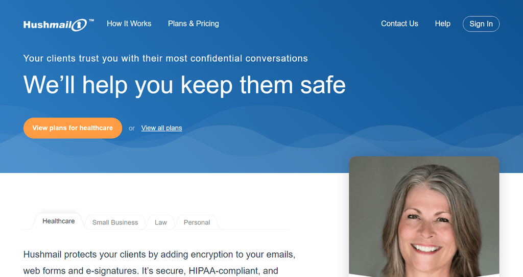 Hushmail homepage - a secure Gmail alternative for encrypted communication 