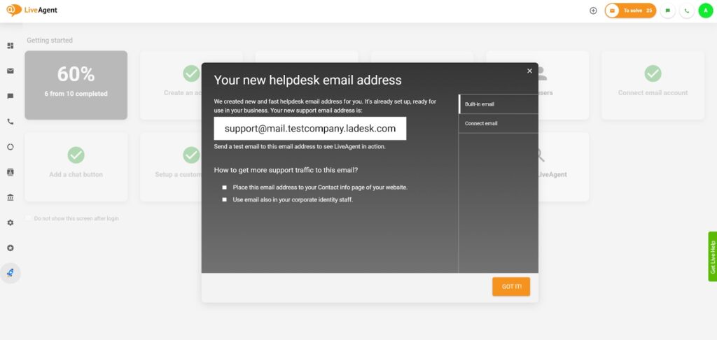 LiveAgent - stel uw emailadres in voor uw helpdesk