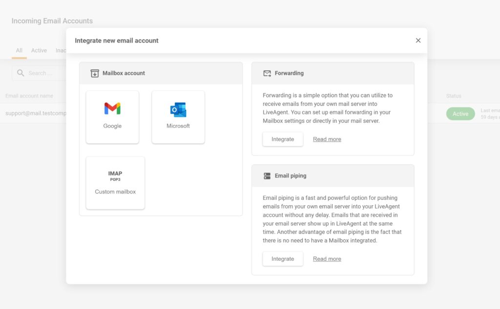 LiveAgent - integreer emailaccounts