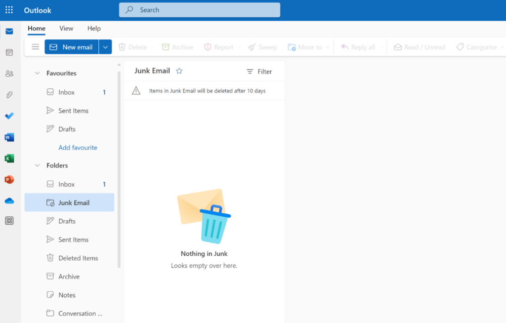 Microsoft365 - levélszemét mappa