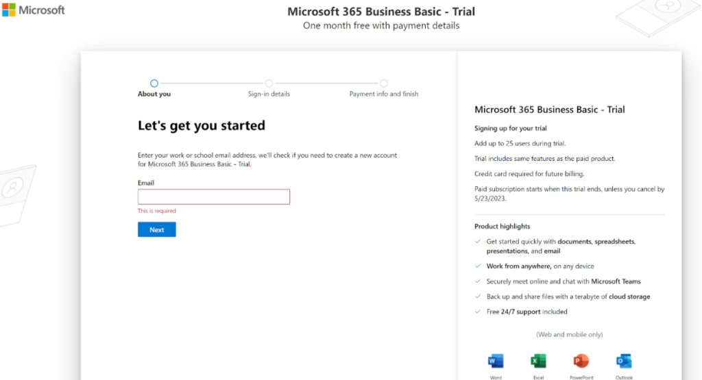 Microsoft365 - regisztrációs folyamat
