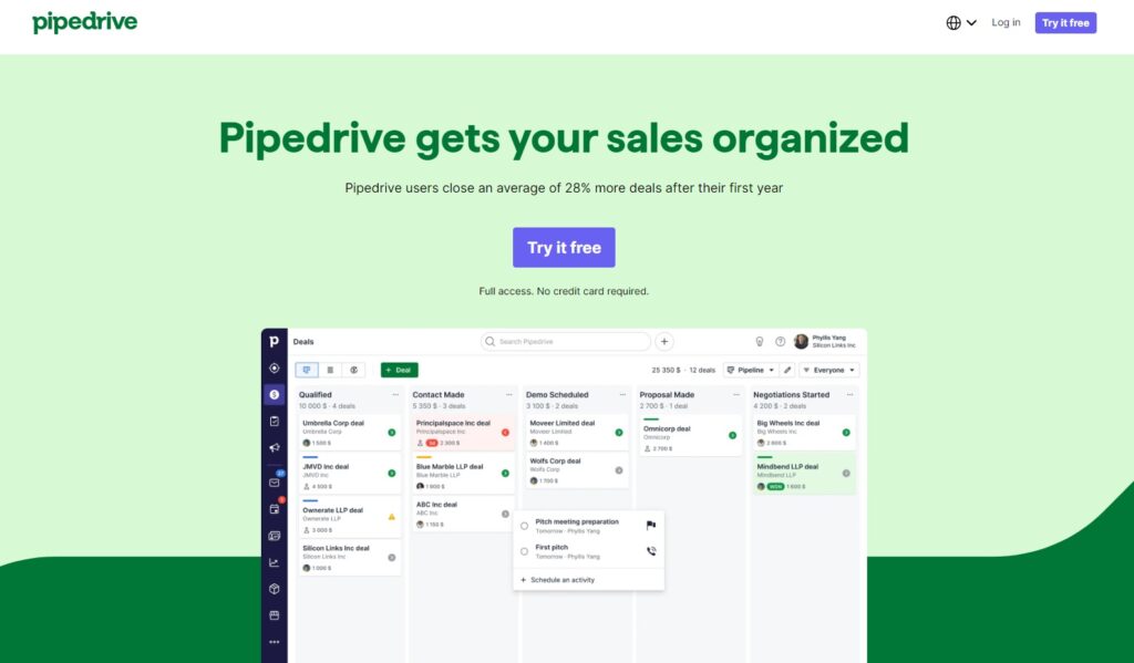 Pipedrive mājaslapa