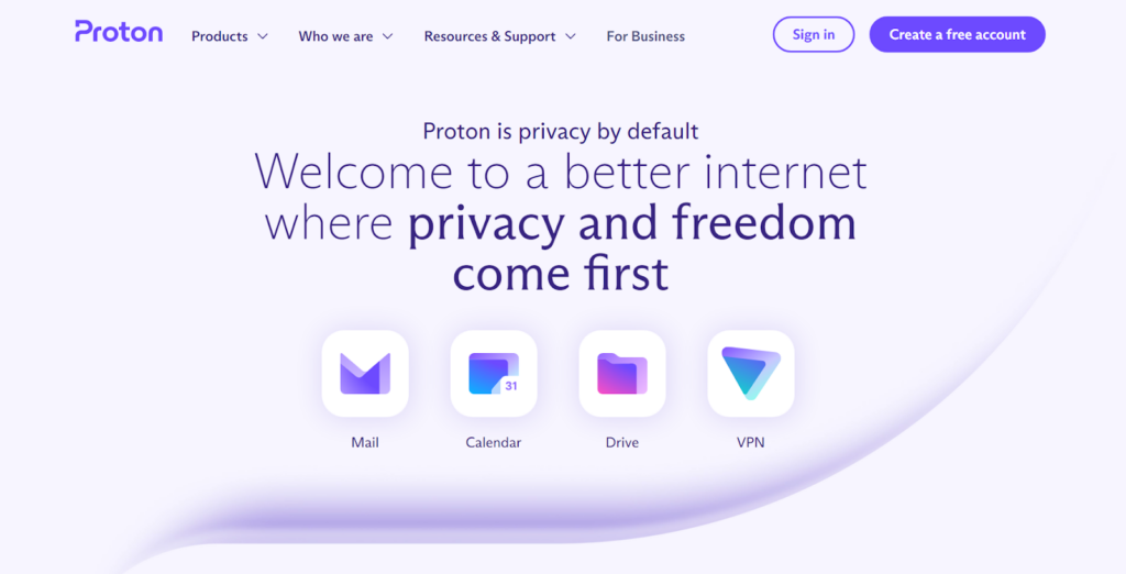 Proton mail homepage - a privacy-focused Gmail alternative
