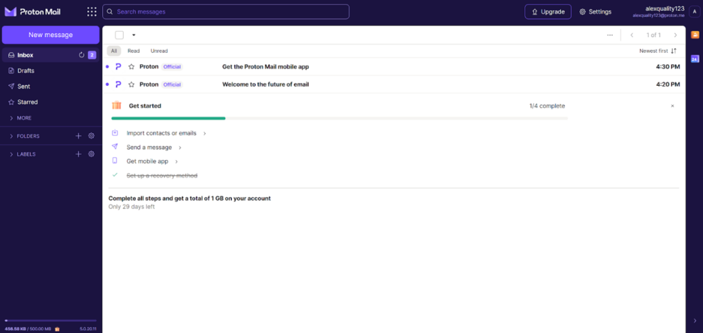 Proton Mail – pregled vmesnika