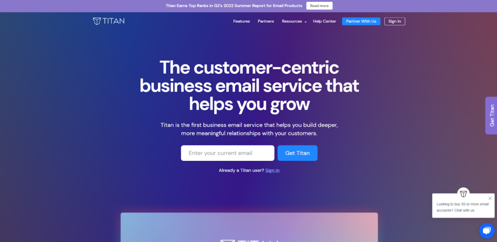 Titan Mail homepage - a customer relationship-oriented Gmail alternative