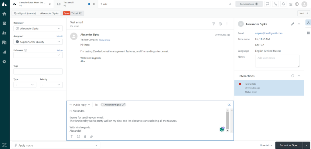 Zendesk - jegyként megnyitott e-mail