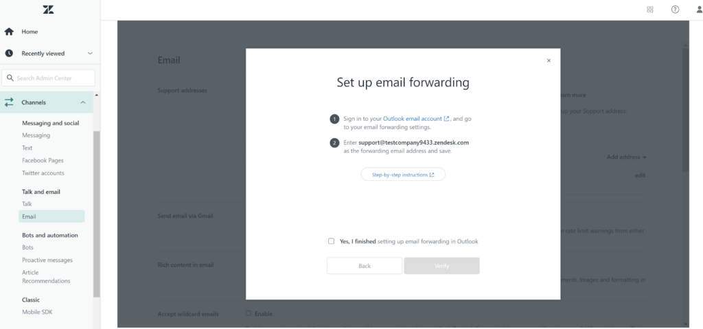 Zendesk - állítsa be az e-mail továbbítást