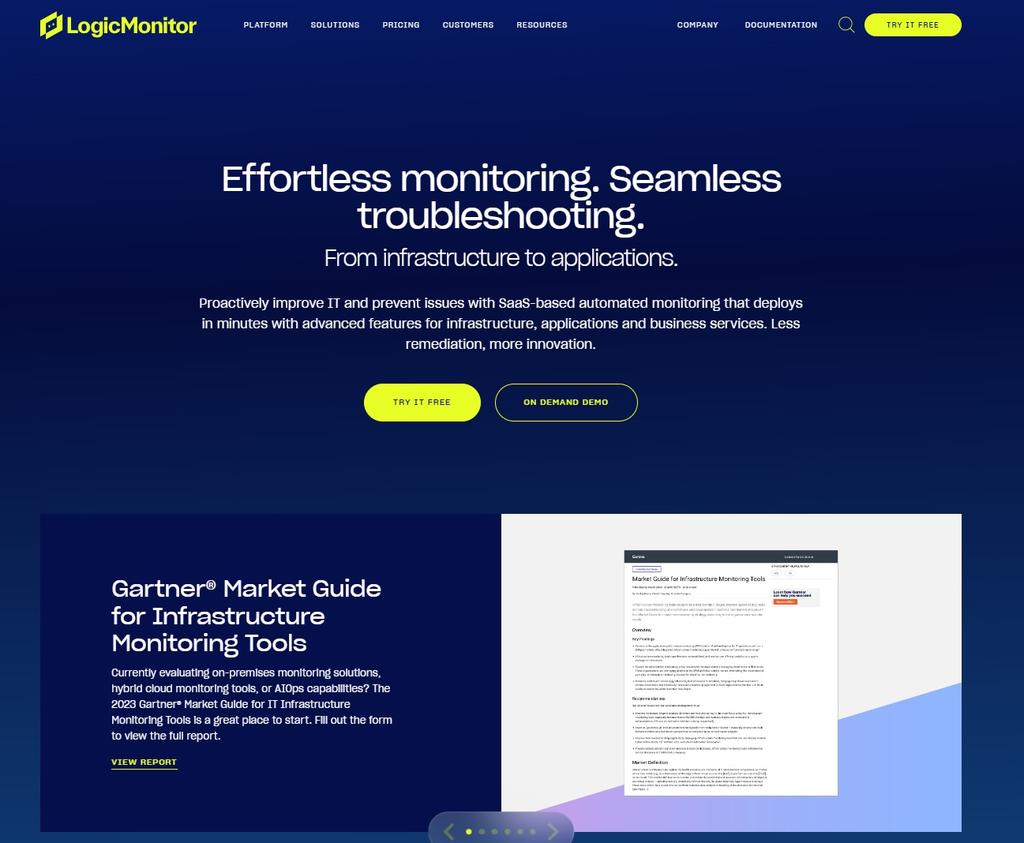 LogicMonitor homepage, a Solarwinds competitor for infrastructure monitoring