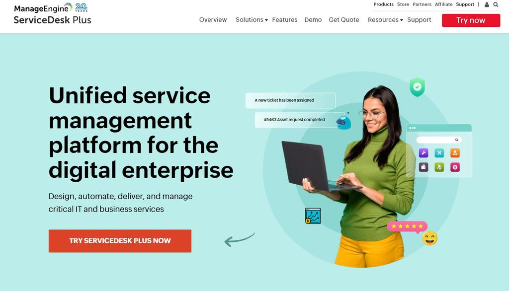ManageEngine homepage, one of the Solarwinds alternatives for IT operations
