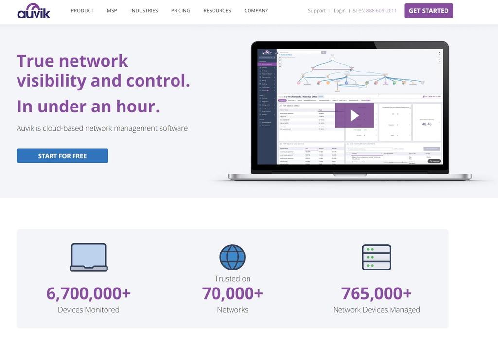 Auvik homepage, one of the Solarwinds alternatives for network administration