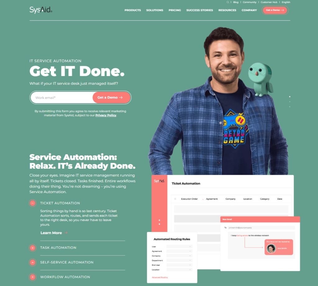 SysAid homepage, a Solarwinds replacement for IT service management