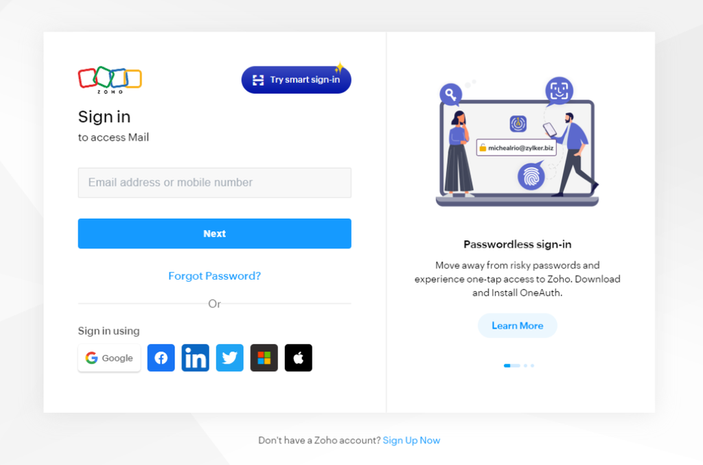 Zoho Mail - sign-in screen
