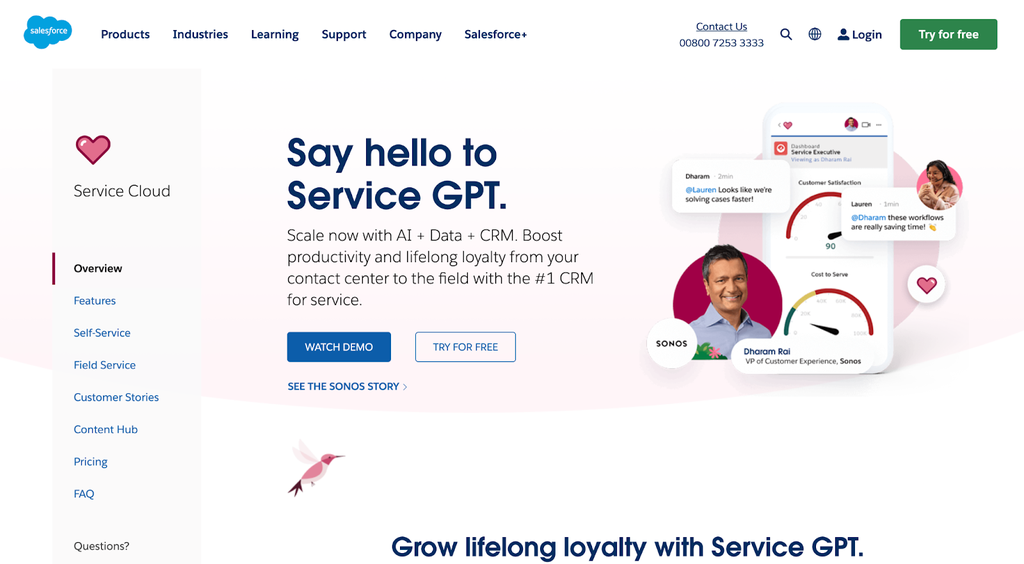 Homepage di Salesforce Service Cloud