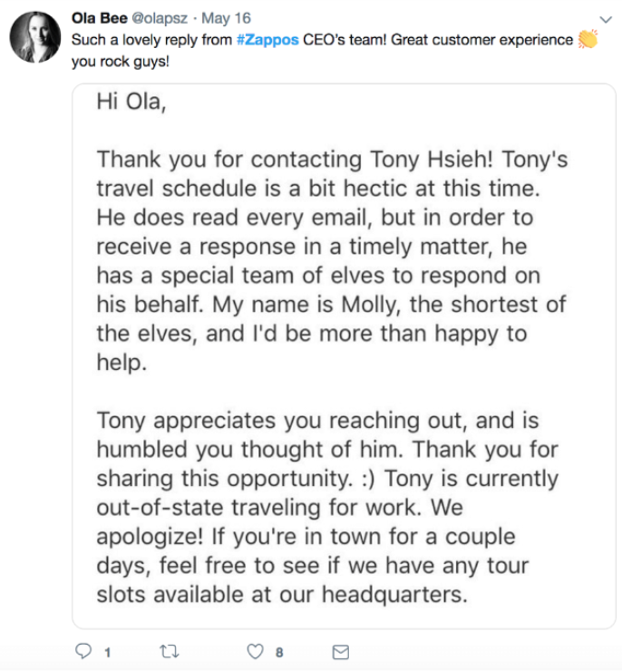 Zappos customer reply