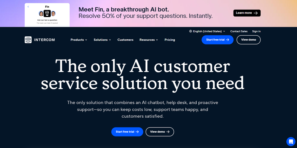 Trang chủ Intercom - Phần mềm live chat thương mại điện tử công nghệ AI