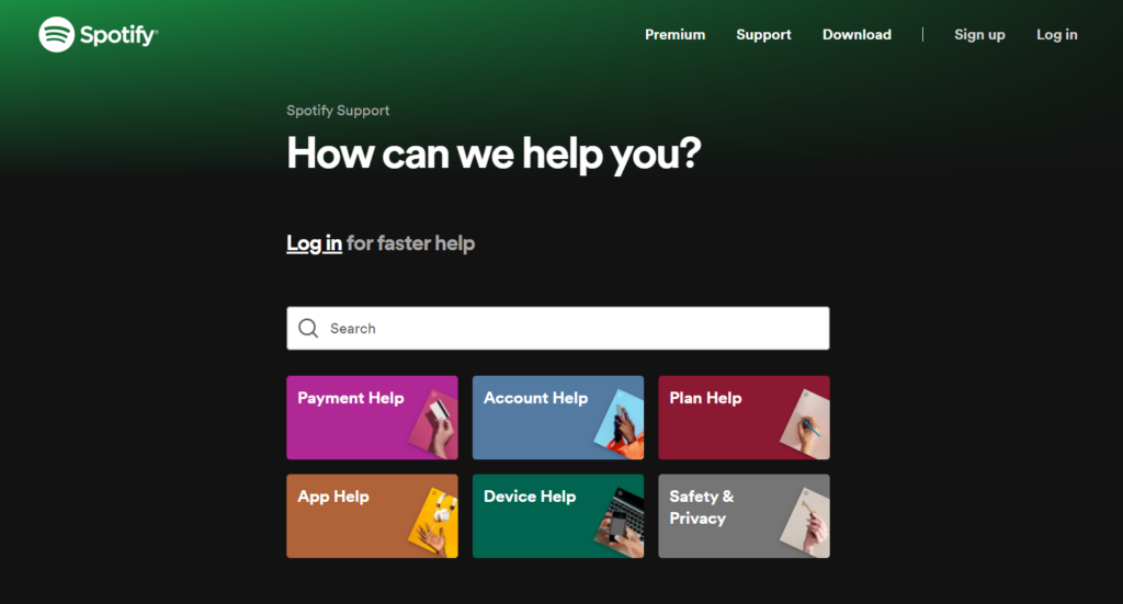 Spotify support page