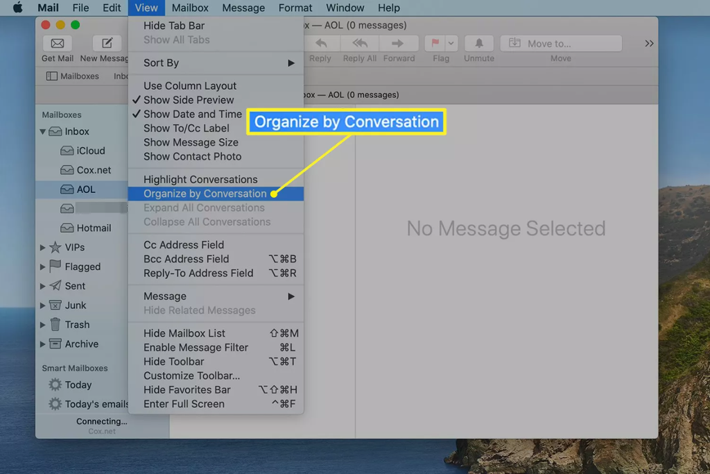 Configurações de visualização do Apple Mail