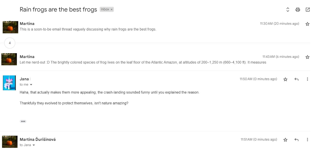 Um tópico de email que consiste em várias mensagens discutindo o mesmo assunto.