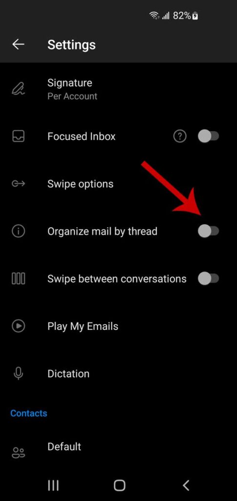 Threading de e-mail do Outlook em dispositivos móveis, etapa 3