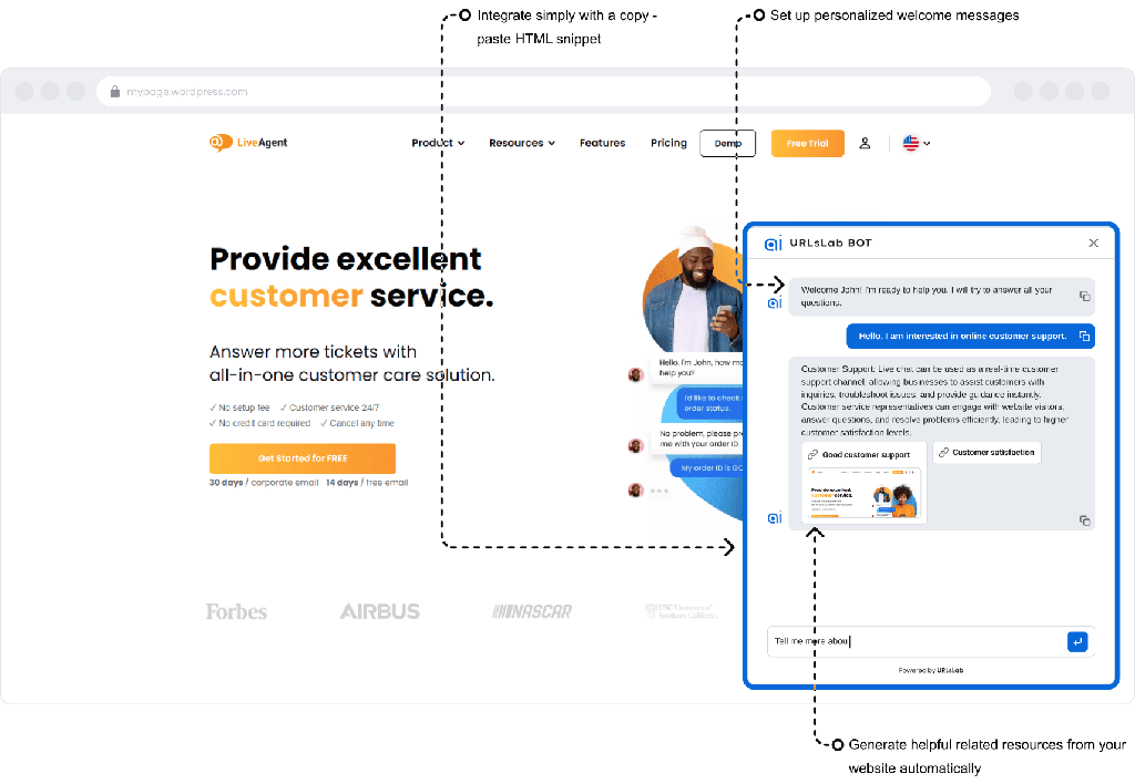 El chatbot de IA de URLsLab