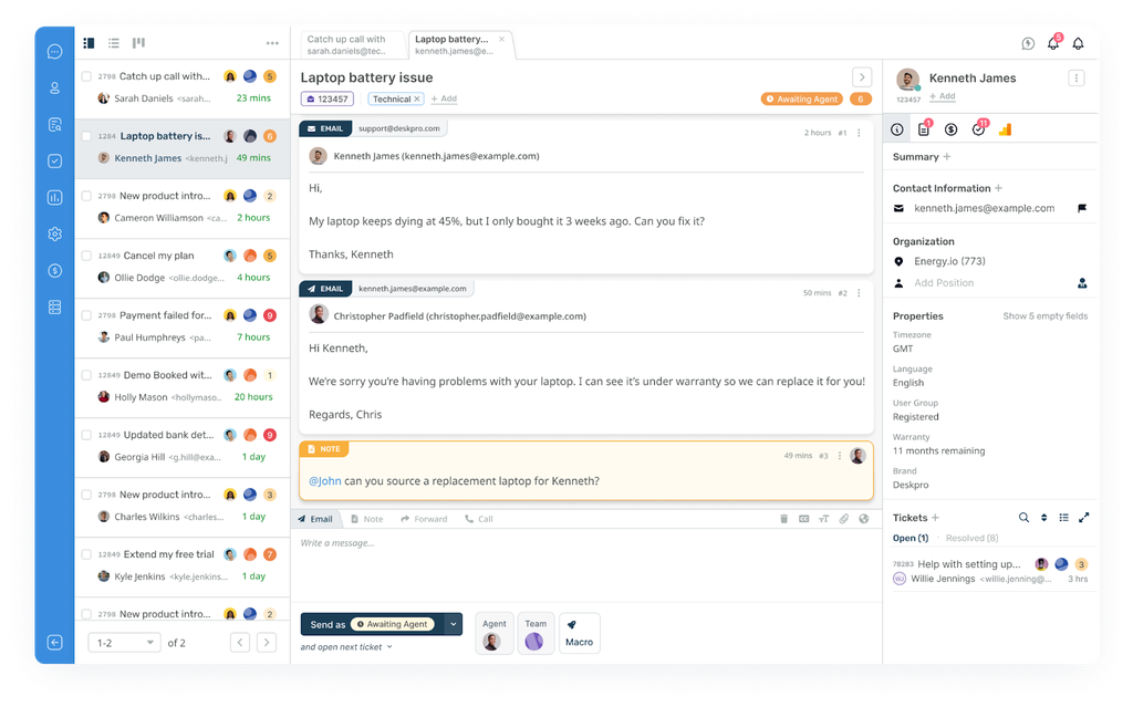 Screenshot of Deskpro interface