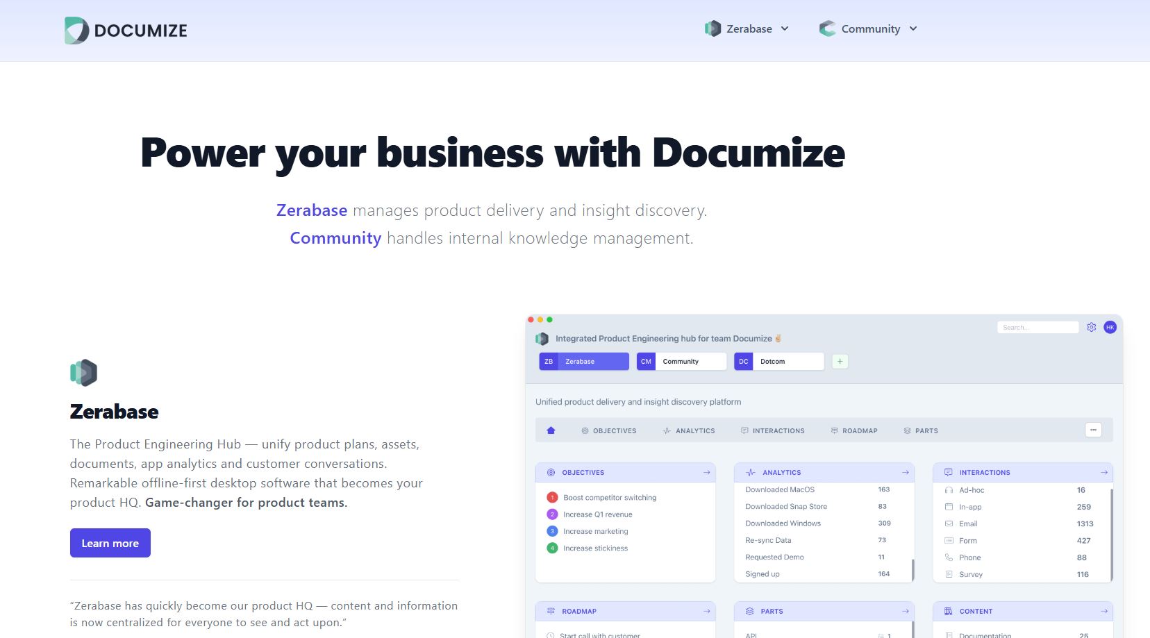 Página inicial do Documize