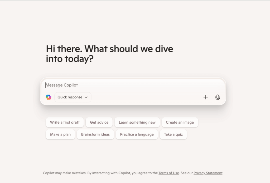 Descripción general de la ventana de interacción de Copilot de Microsoft