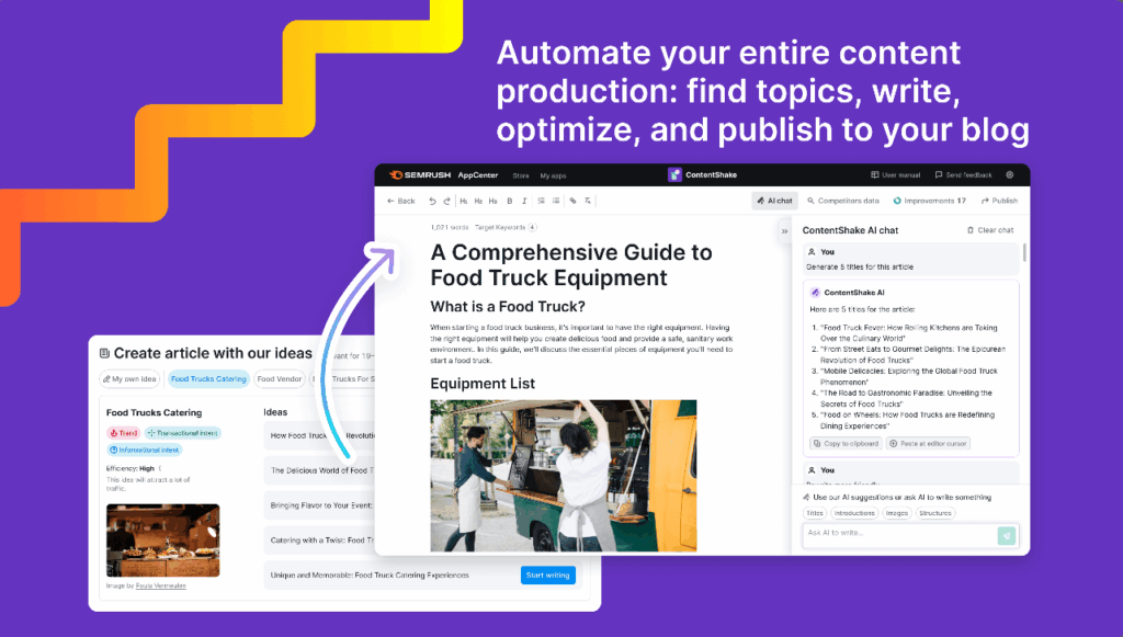 Ventana de chat de IA de Semrush Content Shake