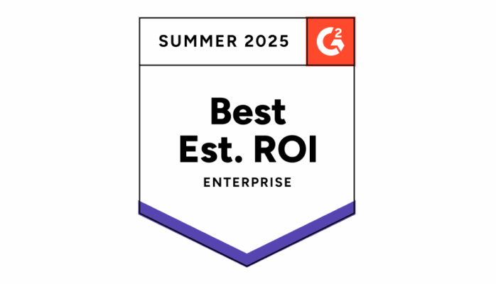 G2 award badge, bes est. ROI