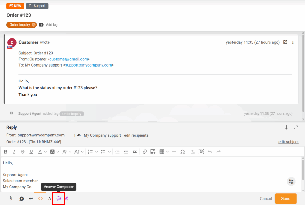 AI Answer Composer button