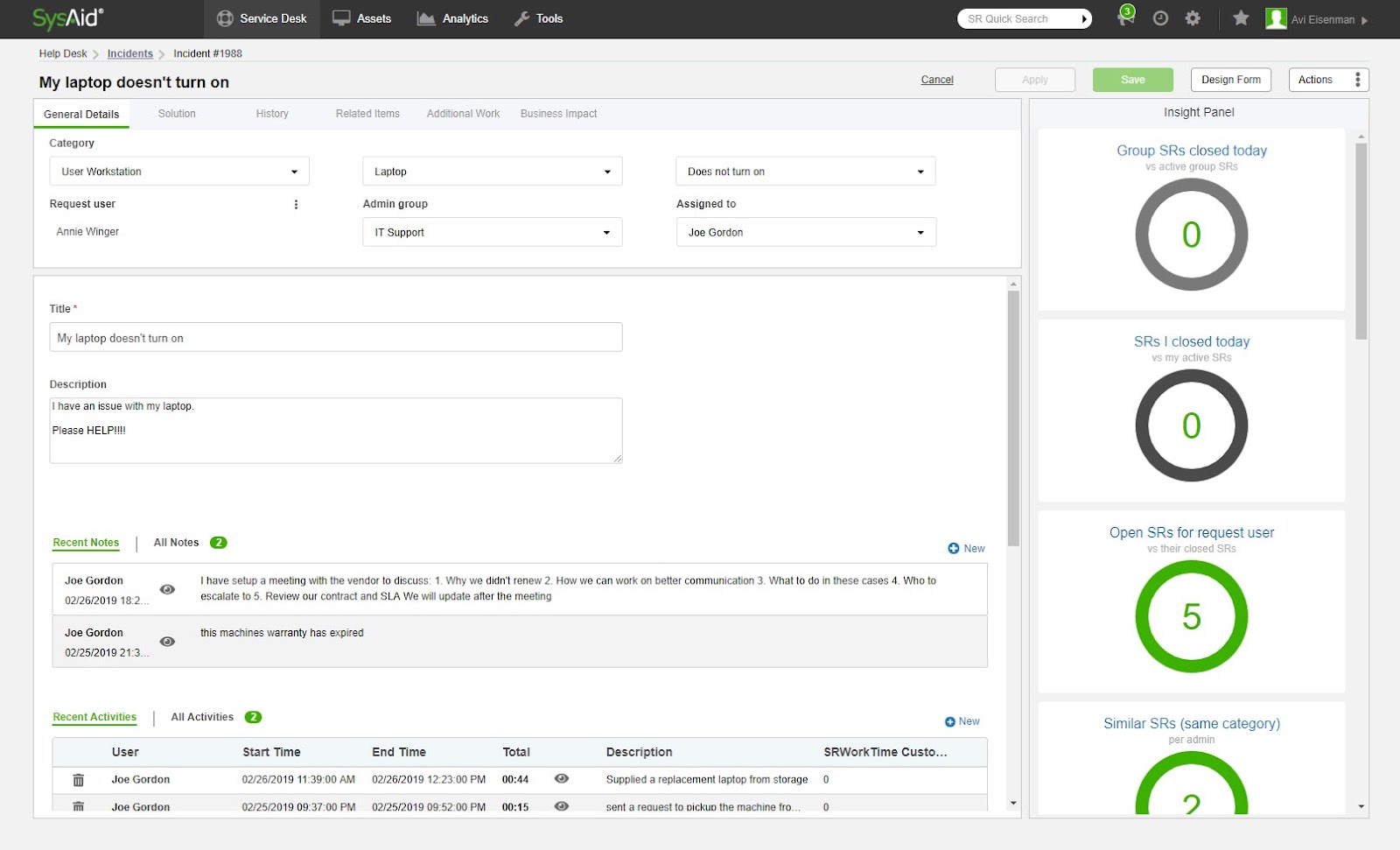 Incident report feature in SysAid, a considerable Servicenow alternative