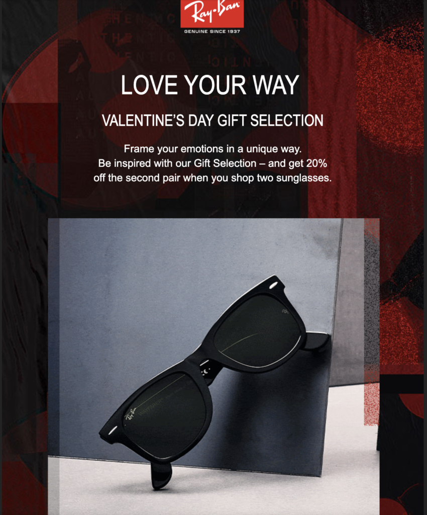 Holiday email template example from RayBan 