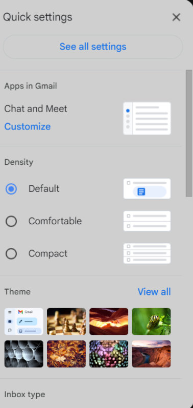 Gmail - guick settings