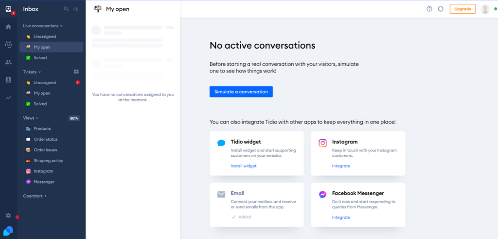 Tidio - open inbox