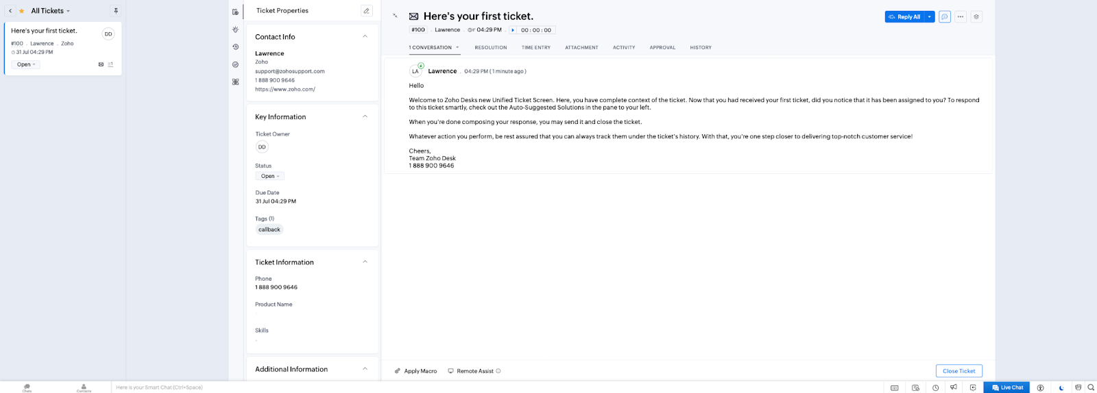 Zoho Desk’s Ticket Environment