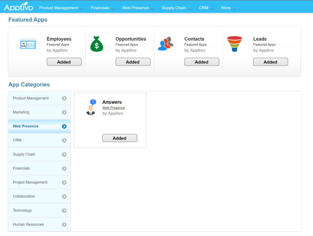 Apptivo - My presence overview