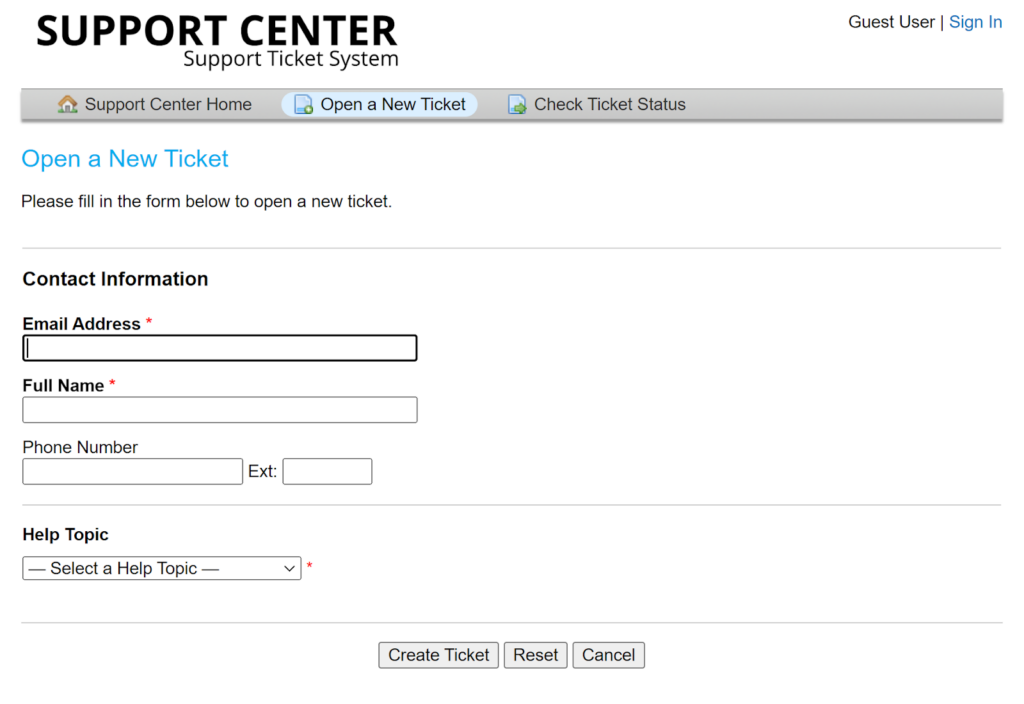 osTicket - ticket form
