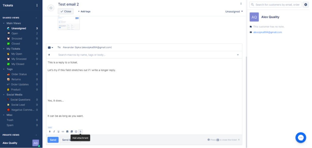 Gorgias ticket reply