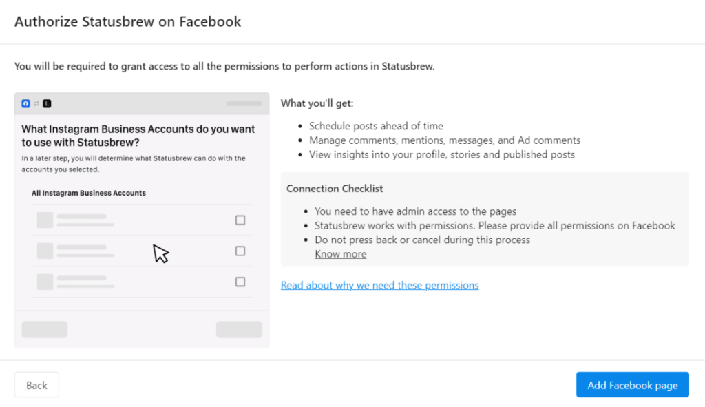 Statusbrew - Facebook authorization