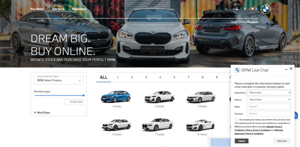 BMW website live chat assistance
